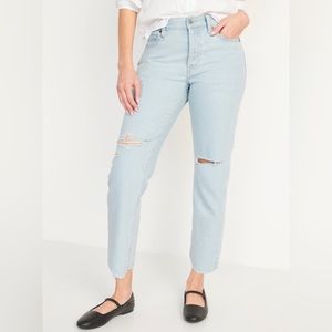 High-Waisted Button-Fly Slouchy Straight Ripped Cropped Non-Stretch Jeans
